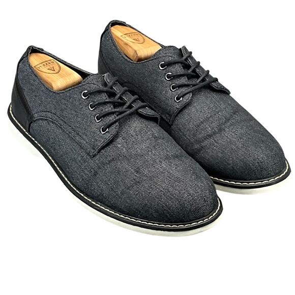 London Fog Exter Black Denim Canvas Lace Up Derby Oxford Dress Shoe Men 9.5 - Picture 1 of 10